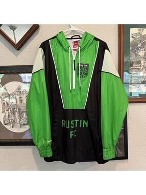 Mitchell & Ness Colorful Austin FC Highlight 1/4 Zip Hoodie Windbreaker Large